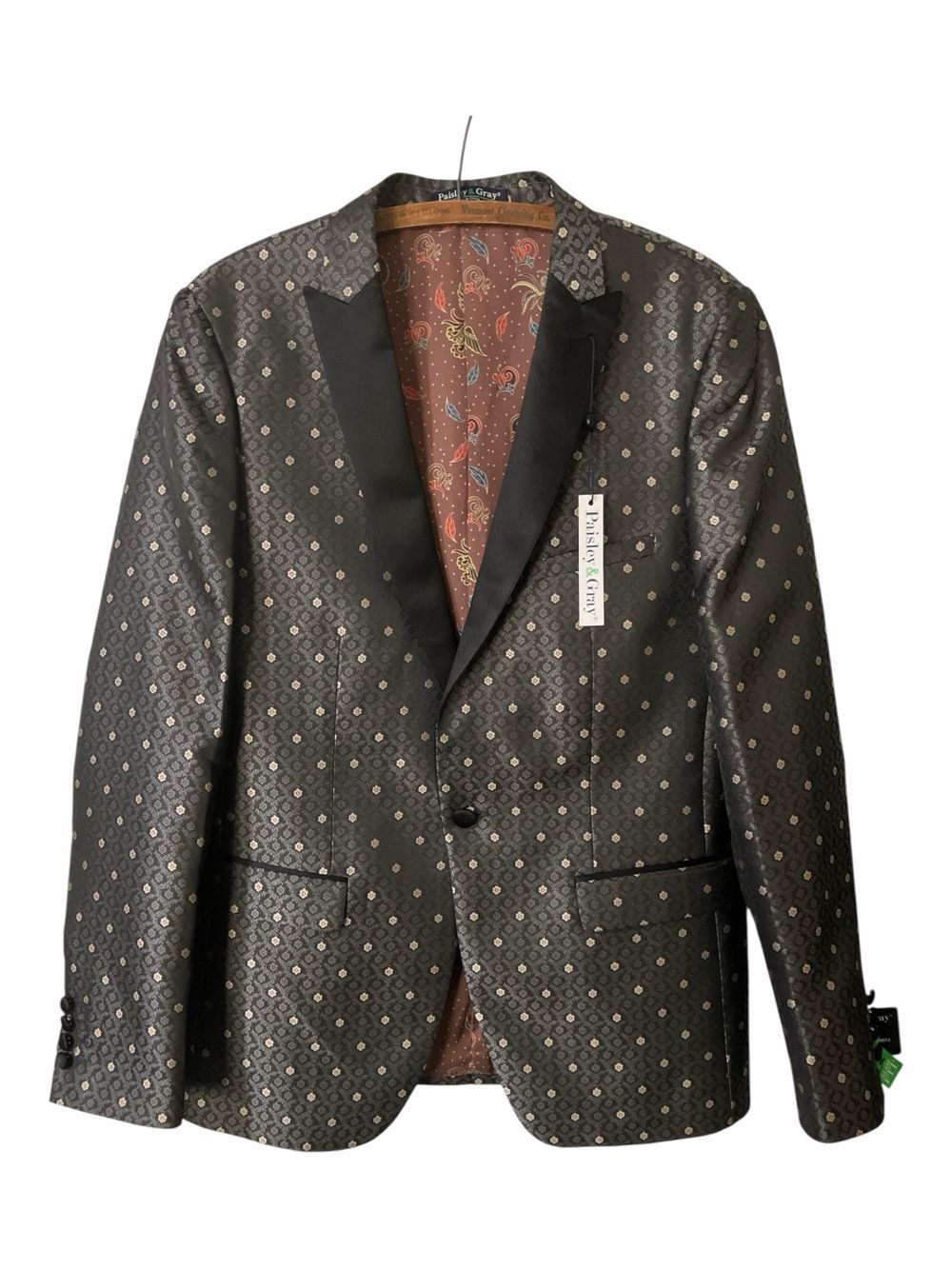 New with Tags Paisley and Gray Smoking Jacket Size 40R Tuxedo Formal Wedding